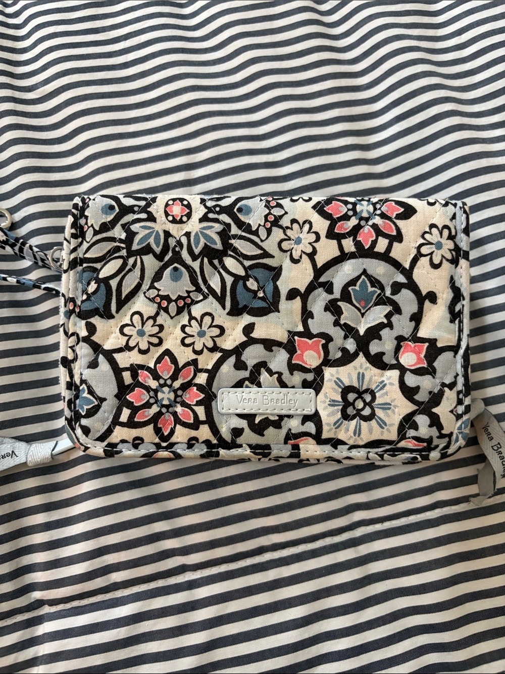 Vera Bradley Quilted Floral Zip Wallet in Black, Cream, Blue & Pink